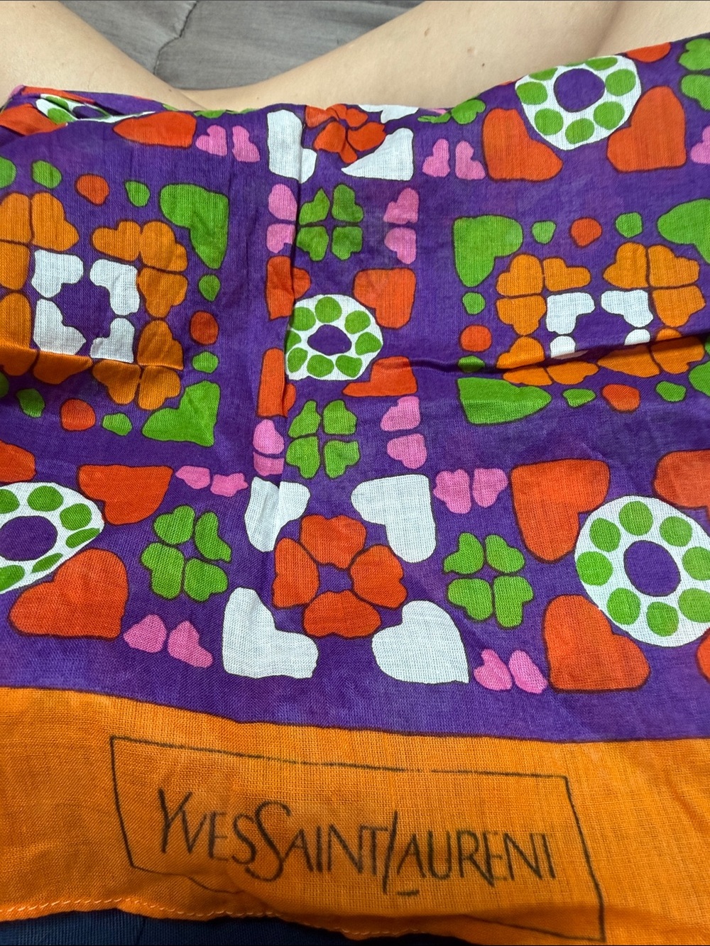 Yves Saint Laurent Colorful Floral Scarf - Purple, Orange, Green Silk